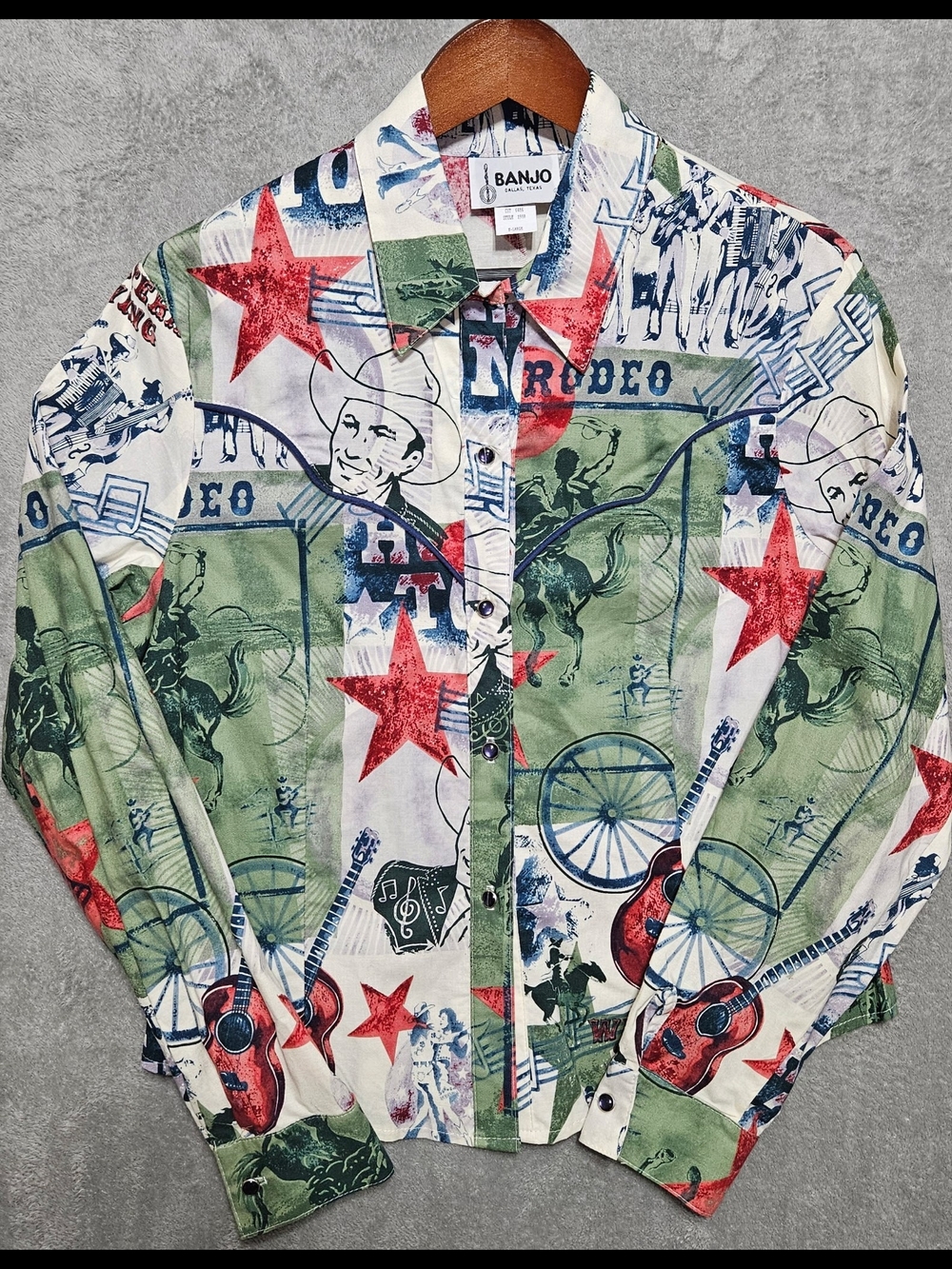 Banjo Dallas, TX Vintage Rodeo Cowgirl Western Button Down Shirt Women's Size XL